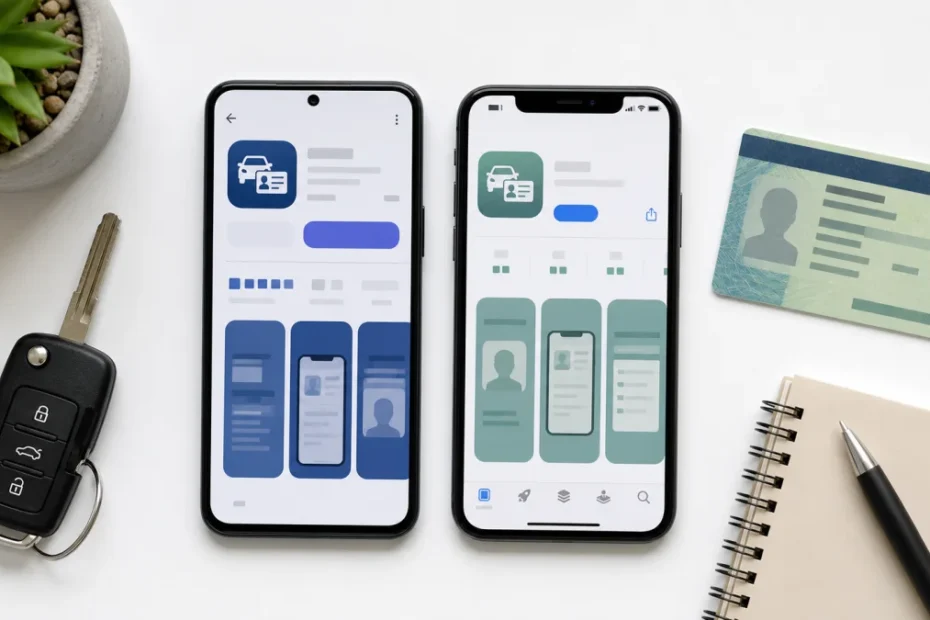 Celulares mostrando download do app CNH Digital