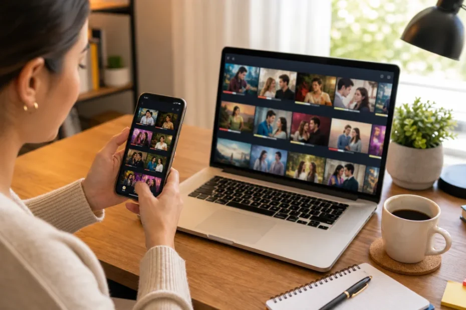 Pessoa comparando opções grátis para assistir doramas online