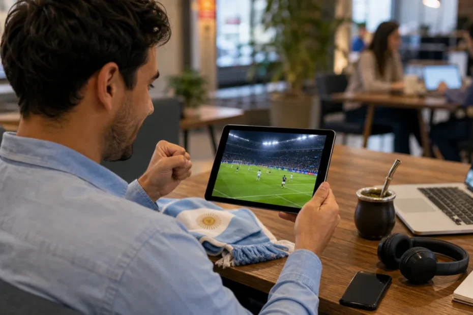 Pessoa assistindo futebol ao vivo online em tablet