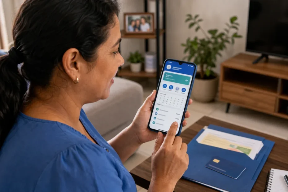 Pessoa consultando Bolsa Família em aplicativo de benefícios pelo celular