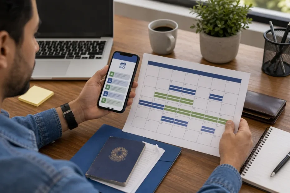 Trabalhador consultando calendário de pagamento do PIS Pasep pelo celular