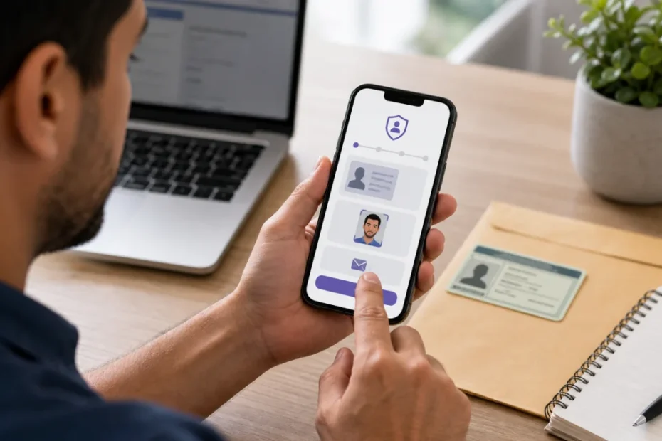 Pessoa fazendo verificação de identidade para recuperar conta pelo celular